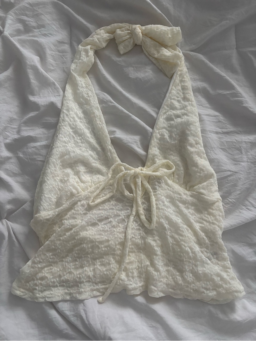 Women's Cream Halter Tie-Front Top